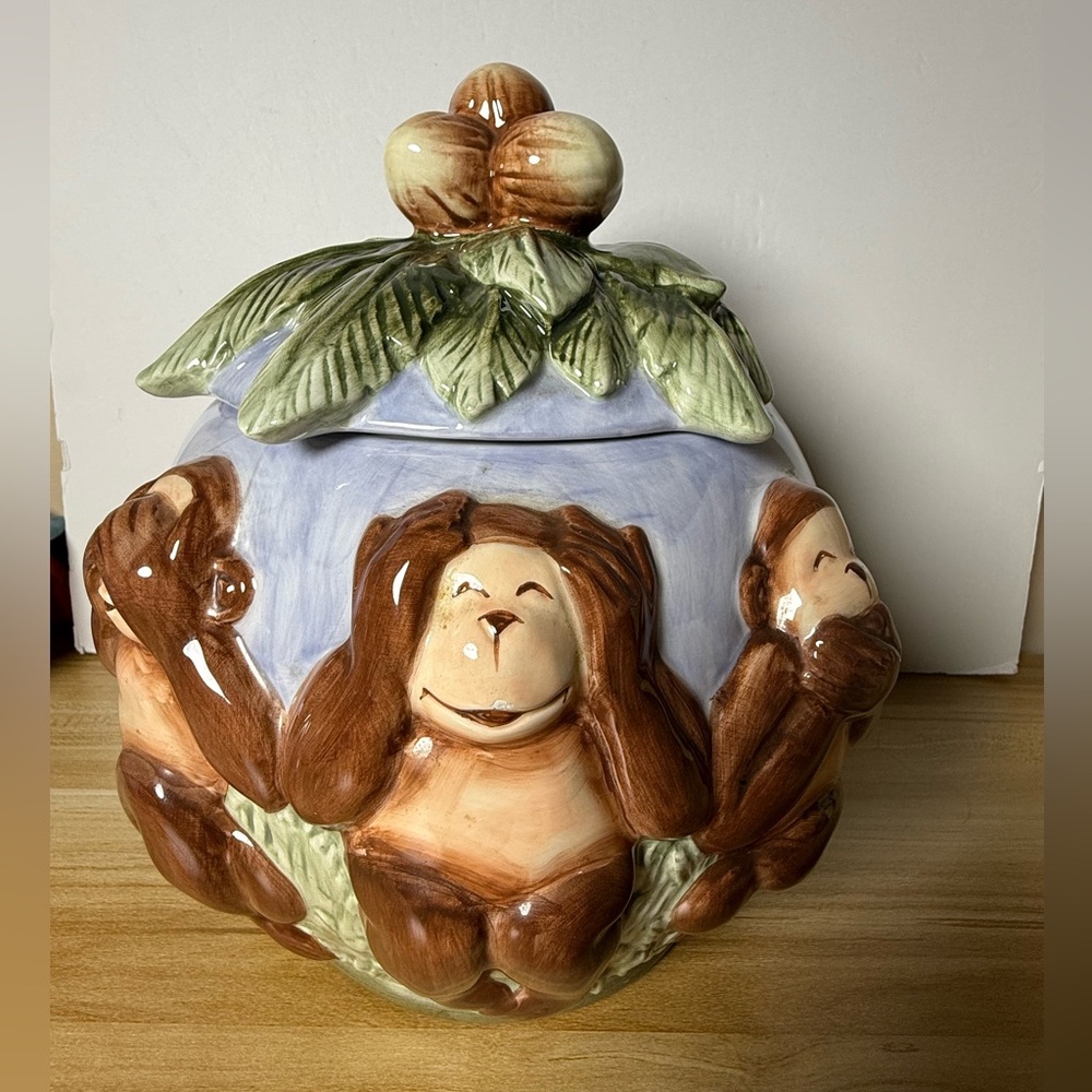 Nick And Nora Cookie Jar Monkey Business See No Evil Ceramic Boston Warehouse